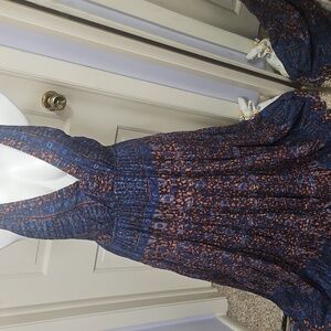 Free People Blue and Brown Maxi Dress